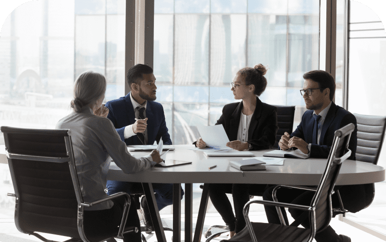 Business meeting in a modern office.